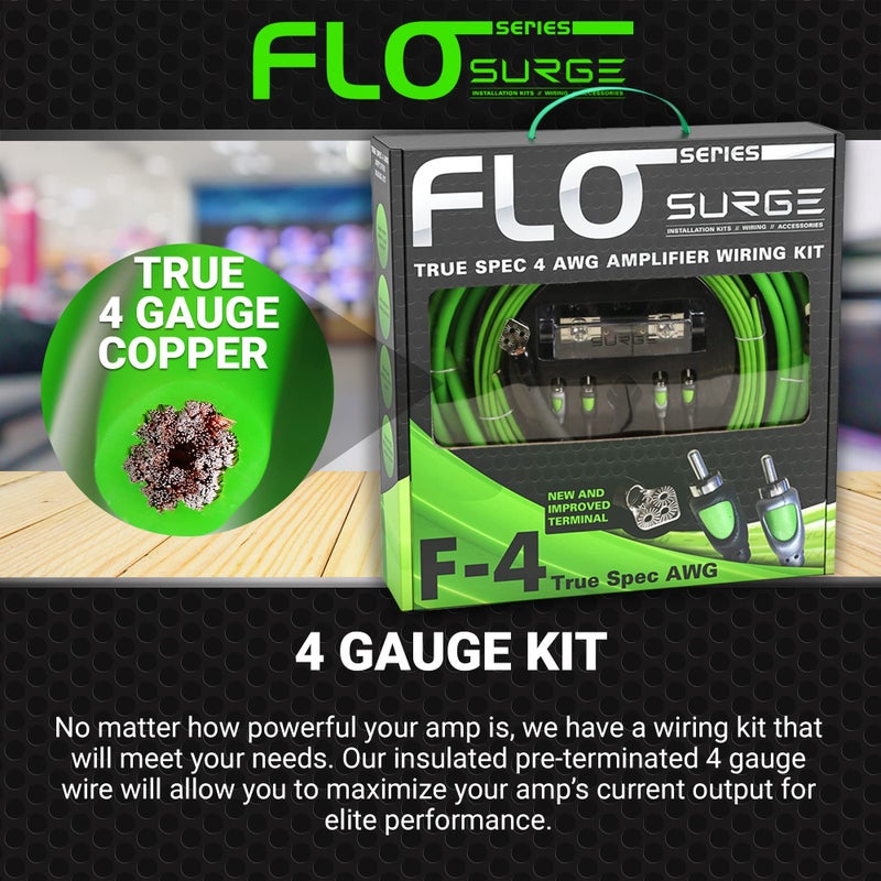 Surge Flo Series 4 Gauge Amplifier Installation Wiring Kit | True Spec 4 AWG | Pre-Terminated 18 ft Power Cable & 3 ft Ground Cable | Double-Shielded RCA | Full-Size ANL Fuse Holder with 100A Fuse - Image 3
